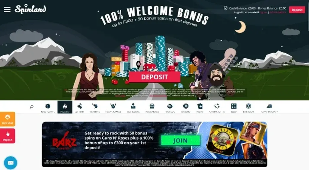 Spinland casino homepage